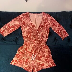 NWOT AnyBody Red and White Abstract Floral Romper